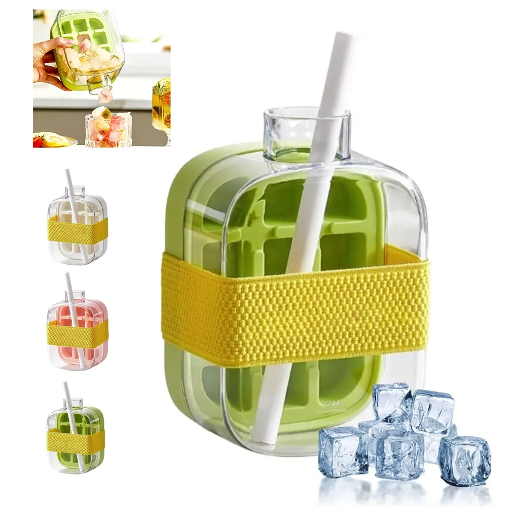 2 In 1 Ice Cube Bottle with Straw