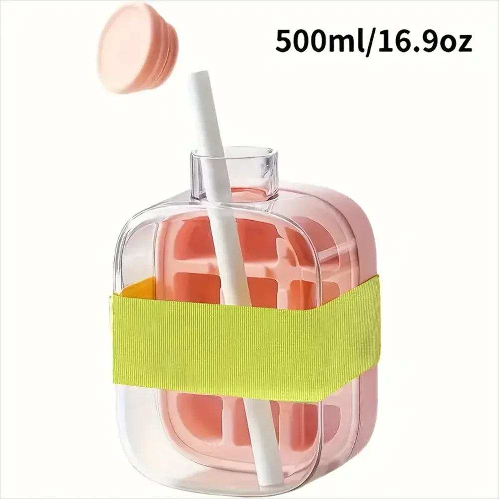 2 In 1 Ice Cube Bottle with Straw