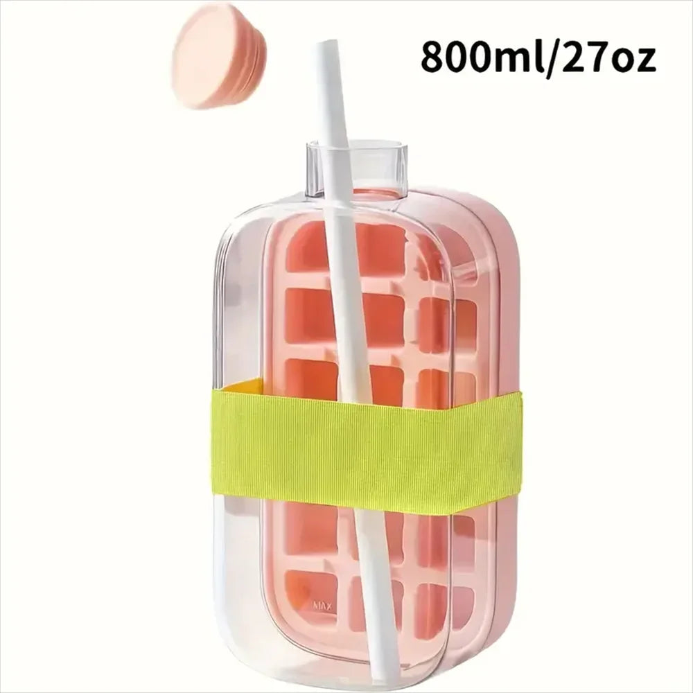 2 In 1 Ice Cube Bottle with Straw